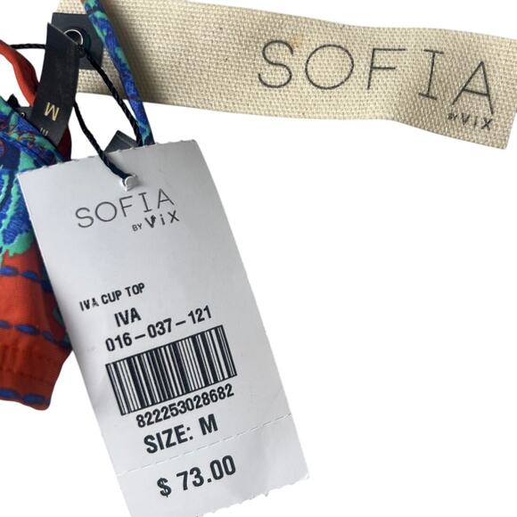 NWT $73 Sofia by Vix Iva Bia Triangle Bikini Top Floral Blue Red Medium M - Picture 4 of 6